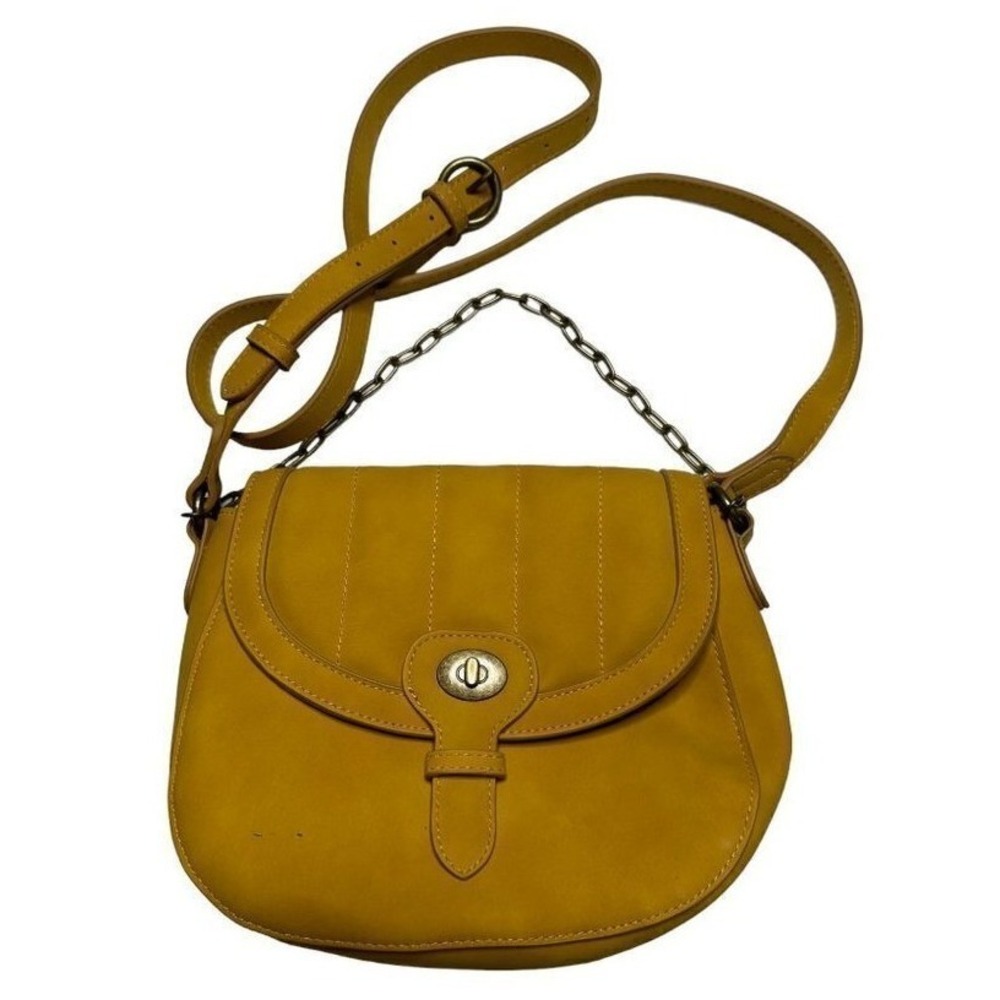 Universal Thread Mustard Yellow Crossbody Saddle Bag Chain Handle Turn Lock